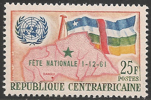 ЦАР 1961, Карта,Нац.Флаг, Зеленая Надпечатка, 1 марка